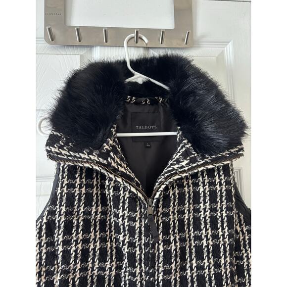 Talbots faux fur collar down puffer tweed vest sz large - Picture 5 of 13